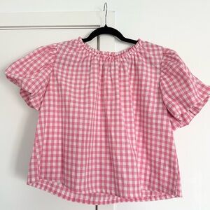 Lost + Wander Pink Gingham Puff Sleeve Blouse